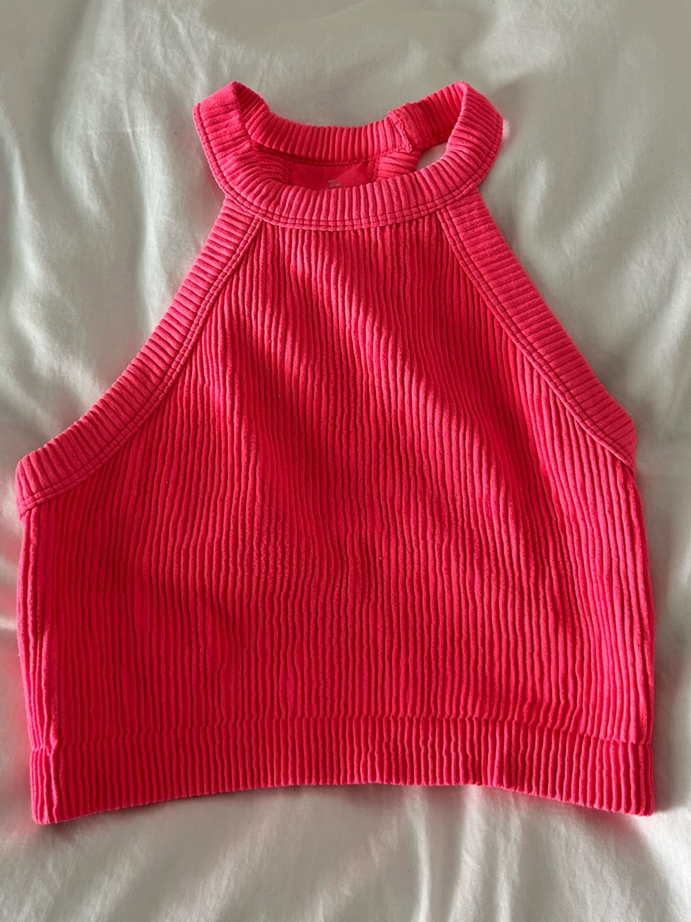 aerie Neon Pink Ribbed High Neck Tank Top